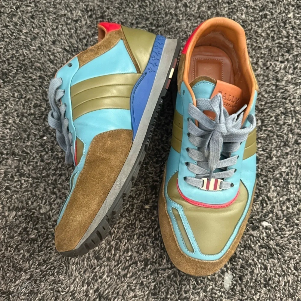 Bally Brown and Blue Retro Sneakers with Suede Accents